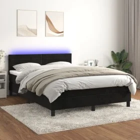 Cama box spring colchón y LED terciopelo negro 140x200 cm de vidaXL, Camas y somieres - Ref: Foro24-3134467, Precio: 394,01 €...