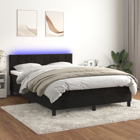 Cama box spring colchón y LED terciopelo negro 140x200 cm de vidaXL, Camas y somieres - Ref: Foro24-3134407, Precio: 414,38 €...