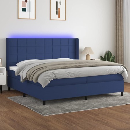 Cama box spring colchón y luces LED tela azul 200x200 cm de vidaXL, Camas y somieres - Ref: Foro24-3138347, Precio: 694,13 €,...