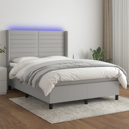 Cama box spring colchón y luces LED tela gris claro 140x190 cm de vidaXL, Camas y somieres - Ref: Foro24-3138389, Precio: 533...