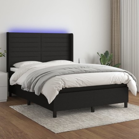 Cama box spring colchón y luces LED tela negro 140x200 cm de vidaXL, Camas y somieres - Ref: Foro24-3138399, Precio: 555,46 €...