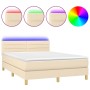 Cama box spring con colchón y LED tela crema 140x200 cm de vidaXL, Camas y somieres - Ref: Foro24-3133802, Precio: 452,06 €, ...