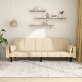 Sofá cama de 2 plazas con dos almohadas tela color crema en Sofás | Comprar online en Foru.es