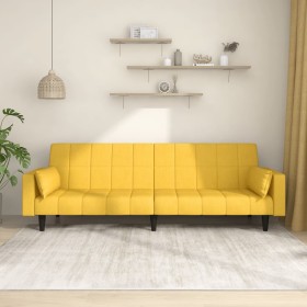 Sofá cama de 2 plazas con dos almohadas tela color amarillo en Sofás | Comprar online en Foru.es
