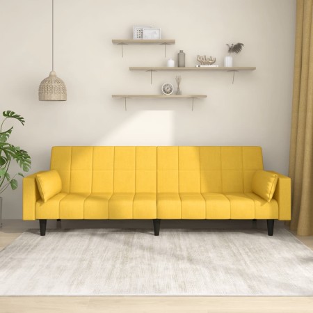 Sofá cama de 2 plazas con dos almohadas tela color amarillo en Sofás | Comprar online en Foru.es