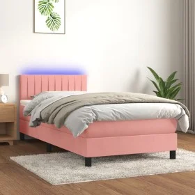 Cama box spring colchón y LED terciopelo rosa 100x200 cm de vidaXL, Camas y somieres - Ref: Foro24-3134512, Precio: 306,18 €,...