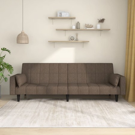 Sofá cama de 2 plazas con dos almohadas tela gris taupe en Sofás | Comprar online en Foru.es