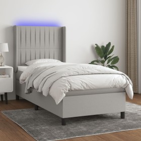 Cama box spring colchón y luces LED tela gris claro 90x200 cm de vidaXL, Camas y somieres - Ref: Foro24-3138445, Precio: 359,...