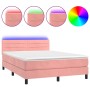 Cama box spring colchón y LED terciopelo rosa 140x190 cm de vidaXL, Camas y somieres - Ref: Foro24-3134464, Precio: 434,09 €,...