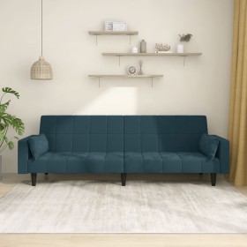 Sofá cama de 2 plazas con dos almohadas terciopelo azul en Sofás | Comprar online en Foru.es