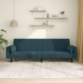 Sofá cama de 2 plazas con dos almohadas terciopelo azul en Sofás | Comprar online en Foru.es