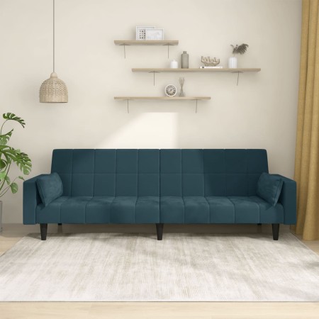 Sofá cama de 2 plazas con dos almohadas terciopelo azul en Sofás | Comprar online en Foru.es