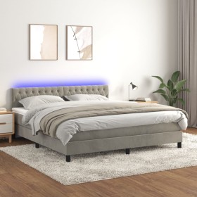 Cama box spring colchón y LED terciopelo gris claro 180x200 cm de vidaXL, Camas y somieres - Ref: Foro24-3134597, Precio: 532...