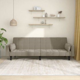 Sofá cama de 2 plazas con dos almohadas terciopelo gris claro en Sofás | Comprar online en Foru.es