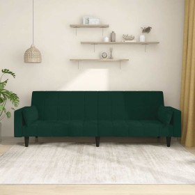 Sofá cama de 2 plazas con dos almohadas terciopelo verde oscuro en Sofás | Comprar online en Foru.es