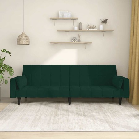Sofá cama de 2 plazas con dos almohadas terciopelo verde oscuro en Sofás | Comprar online en Foru.es