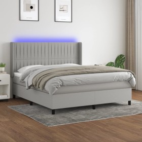 Cama box spring colchón y luces LED tela gris claro 180x200 cm de vidaXL, Camas y somieres - Ref: Foro24-3138493, Precio: 614...