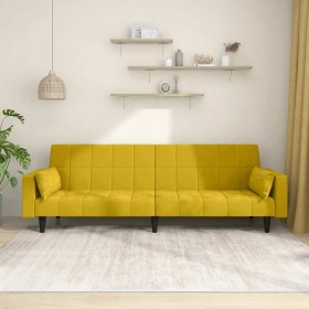 Sofá cama de 2 plazas con dos almohadas terciopelo amarillo en Sofás | Comprar online en Foru.es