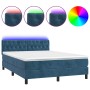 Cama box spring colchón y LED terciopelo azul oscuro 140x200 cm de vidaXL, Camas y somieres - Ref: Foro24-3134589, Precio: 44...