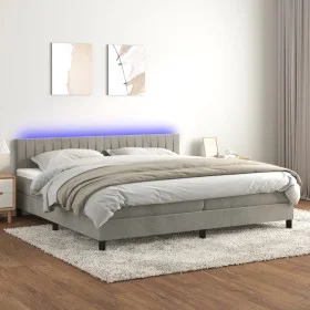 Cama box spring colchón y LED terciopelo gris claro 200x200 cm de vidaXL, Camas y somieres - Ref: Foro24-3134543, Precio: 546...