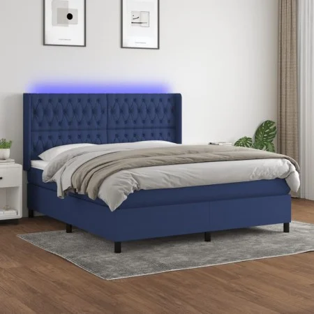 Box spring bed mattress and LED lights blue fabric 160x200 cm by vidaXL, Beds and slatted bases - Ref: Foro24-3138571, Price:...