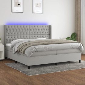 Cama box spring con colchón tela y LED gris claro 200x200 cm de vidaXL, Camas y somieres - Ref: Foro24-3138581, Precio: 708,2...