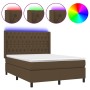 Cama box spring colchón luces LED tela marrón oscuro 140x190 cm de vidaXL, Camas y somieres - Ref: Foro24-3138552, Precio: 54...