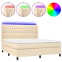 Cama box spring colchón y luces LED tela crema 160x200 cm de vidaXL, Camas y somieres - Ref: Foro24-3138570, Precio: 645,26 €...