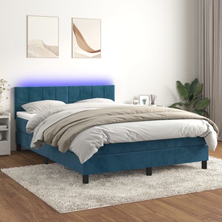 Cama box spring colchón y LED terciopelo azul oscuro 140x190 cm de vidaXL, Camas y somieres - Ref: Foro24-3134403, Precio: 39...