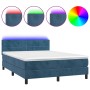 Cama box spring colchón y LED terciopelo azul oscuro 140x190 cm de vidaXL, Camas y somieres - Ref: Foro24-3134403, Precio: 39...