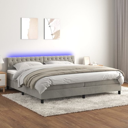 Cama box spring colchón y LED terciopelo gris claro 200x200 cm de vidaXL, Camas y somieres - Ref: Foro24-3134603, Precio: 562...