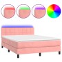 Cama box spring colchón y LED terciopelo rosa 140x200 cm de vidaXL, Camas y somieres - Ref: Foro24-3134410, Precio: 415,42 €,...