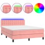 Cama box spring colchón y LED terciopelo rosa 140x190 cm de vidaXL, Camas y somieres - Ref: Foro24-3134644, Precio: 446,96 €,...