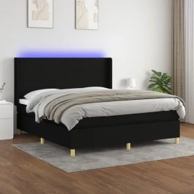 Cama box spring colchón y luces LED tela negro 160x200 cm de vidaXL, Camas y somieres - Ref: Foro24-3138727, Precio: 594,38 €...