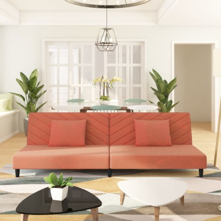 Sofá cama de 2 plazas con dos almohadas terciopelo rosa en Sofás | Comprar online en Foru.es