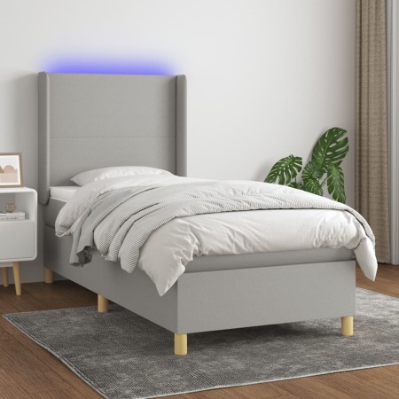 Cama box spring colchón y luces LED tela gris claro 100x200 cm de vidaXL, Camas y somieres - Ref: Foro24-3138693, Precio: 356...