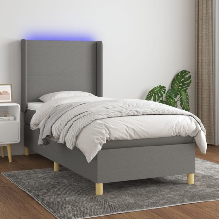 Cama box spring colchón y luces LED tela gris oscuro 90x190 cm de vidaXL, Camas y somieres - Ref: Foro24-3138678, Precio: 343...