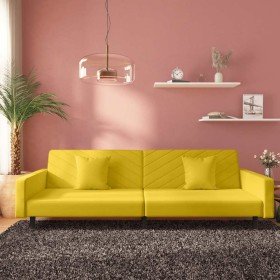 Sofá cama de 2 plazas con dos almohadas terciopelo amarillo en Sofás | Comprar online en Foru.es