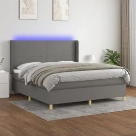 Cama box spring colchón y luces LED tela gris oscuro 160x200 cm de vidaXL, Camas y somieres - Ref: Foro24-3138726, Precio: 56...