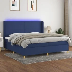 Cama box spring colchón y luces LED tela azul 200x200 cm de vidaXL, Camas y somieres - Ref: Foro24-3138747, Precio: 641,26 €,...