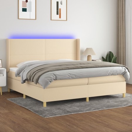 Cama box spring colchón y luces LED tela crema 200x200 cm de vidaXL, Camas y somieres - Ref: Foro24-3138746, Precio: 633,83 €...