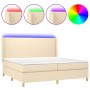 Cama box spring colchón y luces LED tela crema 200x200 cm de vidaXL, Camas y somieres - Ref: Foro24-3138746, Precio: 633,83 €...