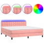 Cama box spring colchón y LED terciopelo rosa 160x200 cm de vidaXL, Camas y somieres - Ref: Foro24-3134656, Precio: 465,31 €,...