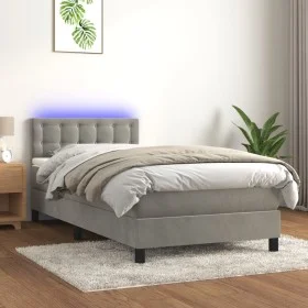 Boxspringbett mit Matratze und hellgrauem LED-Samt 80x200 cm von vidaXL, Betten und Lattenroste - Ref: Foro24-3134609, Preis:...