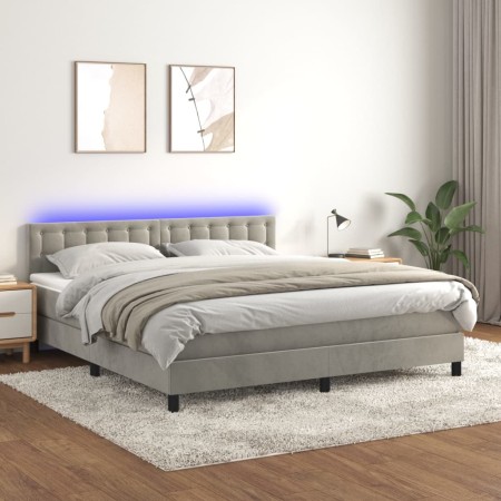Cama box spring colchón y LED terciopelo gris claro 160x200 cm de vidaXL, Camas y somieres - Ref: Foro24-3134651, Precio: 482...