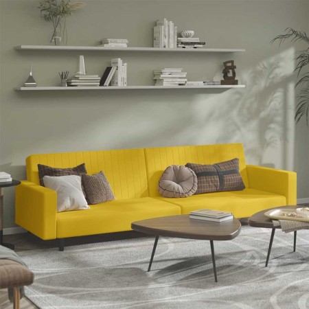 Sofá cama de 2 plazas terciopelo amarillo en Sofás | Comprar online en Foru.es