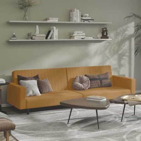 Sofá cama de 2 plazas terciopelo marrón en Sofás | Comprar online en Foru.es