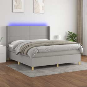 Cama box spring colchón y luces LED tela gris claro 160x200 cm de vidaXL, Camas y somieres - Ref: Foro24-3138725, Precio: 558...