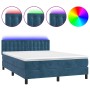 Cama box spring colchón y LED terciopelo azul oscuro 140x190 cm de vidaXL, Camas y somieres - Ref: Foro24-3134643, Precio: 40...