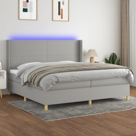 Cama box spring con colchón tela y LED gris claro 200x200 cm de vidaXL, Camas y somieres - Ref: Foro24-3138741, Precio: 655,1...